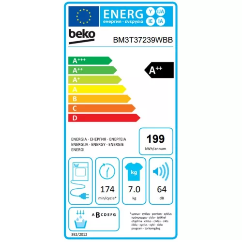 Beko BM3T37239WBB Hőszivattyús szárítógép D,7 kg,64 dB,Inverter motor nélkül